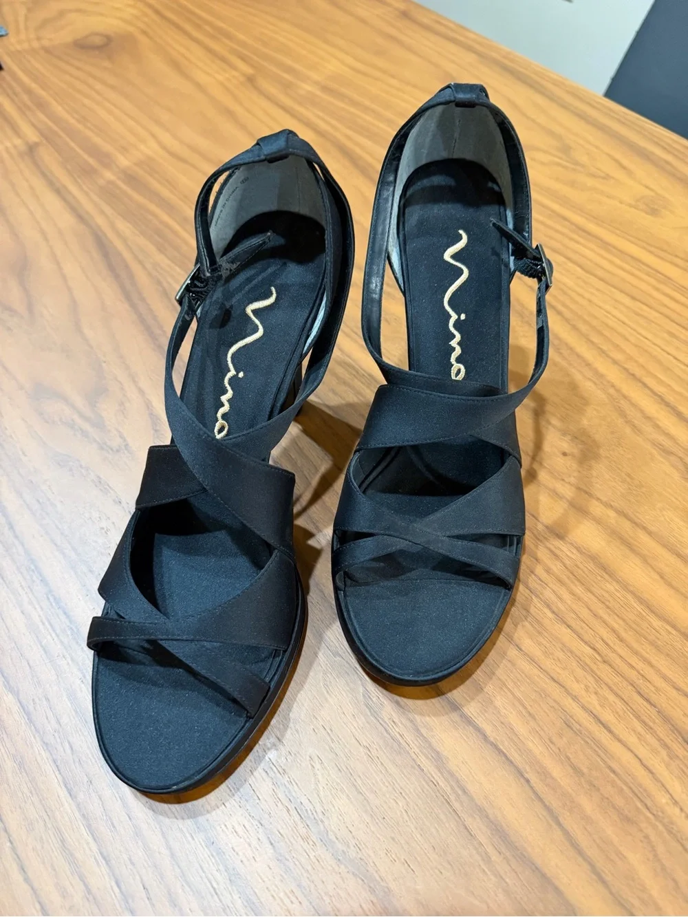Nina Black Crisscross Ankle-Strap Heels *NWOB